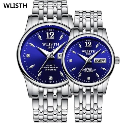 Watch lovers watch round waterproof steel band luminous calendar men and women watches quartz watch WLISTH free shipping