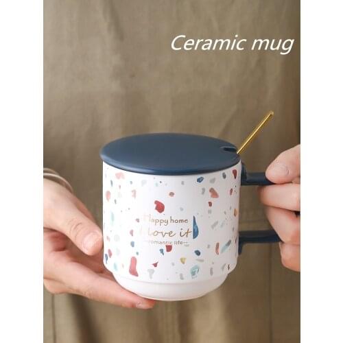 Nordic minimalist style ceramic mug, spoon with lid, office cup, coffee, household ceramic water cup, drinking cup