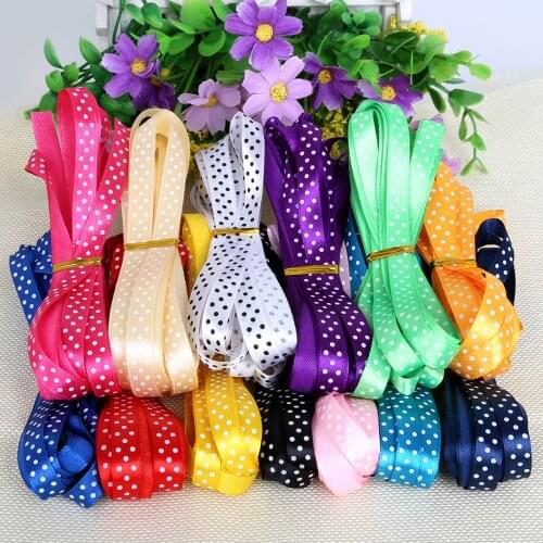 Hot Selling 10mm(3/8") 14 Colors To Selection glitter dot satin ribbon printed polyester ribbon 5 yards, DIY handmade materials