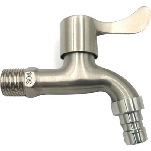 Water Tap Brushed Washing Machine Faucet Alloy Deck Mounted Bathroom Basin Single Cold Quick Open Sink Tap 1 Piece