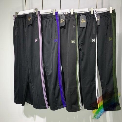 Top Quality AWGE Needles Sweatpants Men Women Multi Color Stripes Butterfly Embroidered Logo Pants Trousers