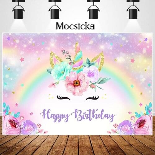 Unicorn Birthday Backdrop Magical Rainbow Unicorn Party Photography Background Cake Table Decoration Photo Booth Props