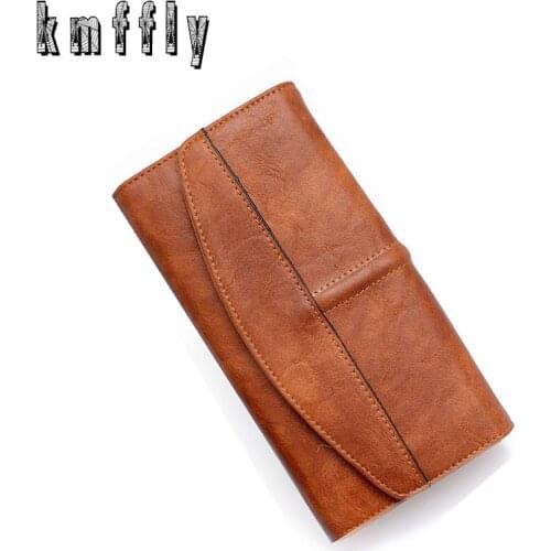 New Brand Vintage Leather Women Wallet High Quality Design Solid Color Card Bags Long Female Purse 3 Colors Ladies Clutch Wallet