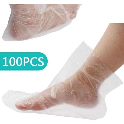 100pcs/set Disposable Plastic Foot Covers Transparent Shoes Cover Paraffin Bath Wax Spa Therapy Bag Liner Booties Foot Care Tool