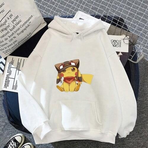 Pikachu 2021 Autumn Hoodie Pokemon Kawaii Hooded Sweatshirts Women Anime Clothes Cartoons Cute Print Warm Cotton Pullovers Tops
