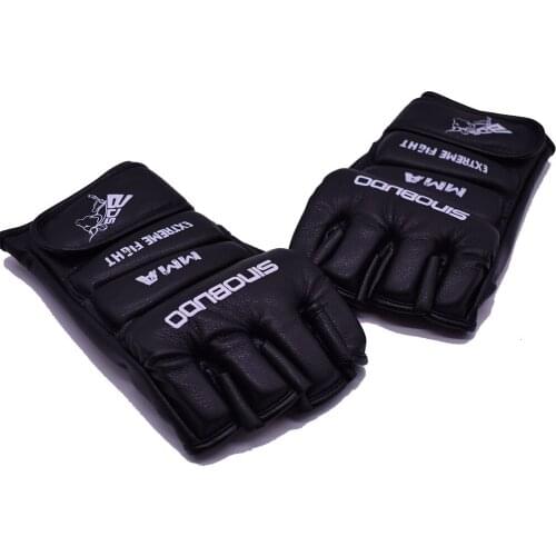 SINOBUDO MMA Gloves Boxing Half Finger Hand Protector Training Gloves MMA Boxing Equipment PU Leather Black