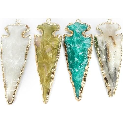 Natural Crystal Semi-Precious Stone Pendant Resin Plated Arrow Men and Women Jewelry DIY Necklace Sweater Chain Accessories