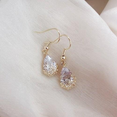 S925 Earrings 2020 New Fashion Languid French Romantic Drop Crystal Wedding Party Earrings