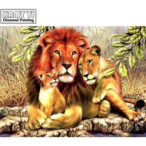 DIY 5D Full Drill Square Diamond Diamond Painting"Three lions"Diamond Embroidery Cross Stitch Rhinestone Mosaic Painting