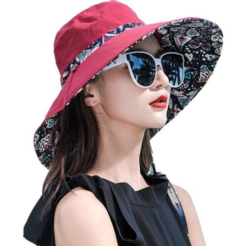Summer Women Double-sided Cotton Linen Sun Hat Elegant Big Wide Brim Foldable Anti-UV Beach Sun Floppy Hats Flat Fisherman Caps