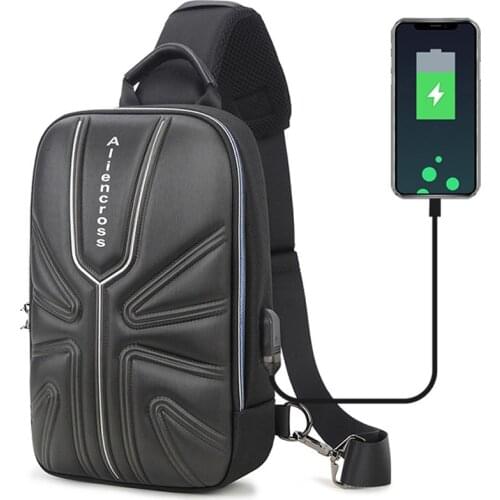 Anti-theft Shoulder Bag USB Fashion Crossbody Bag Men Multifunction PVC Travel Sling Bag Pack Messenger Pack Chest Bag