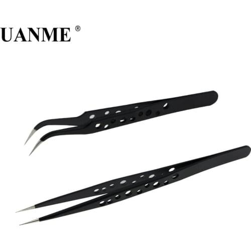 UANME Stainless Steel Anti-static Tweezers Tools ESD Precision Curved Straight Tip Forceps