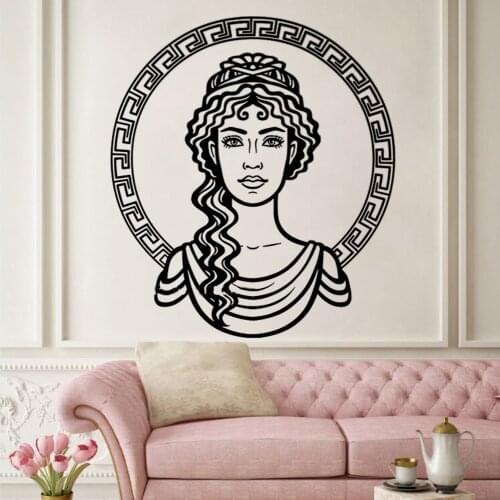 Greek Girls Face Vinyl Wall Decal Greece Ornament Beautiful Woman Goddess Stickers Sacred Home Decor Vinyl Removable Ru-389