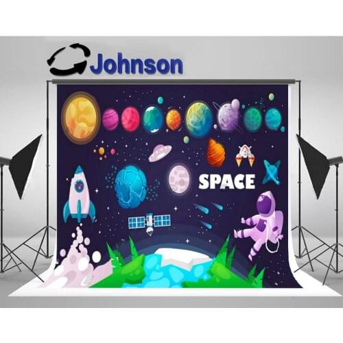 Universe space galaxy UFO trip Rocket Earth Planet background High quality Computer print children kids backdrop
