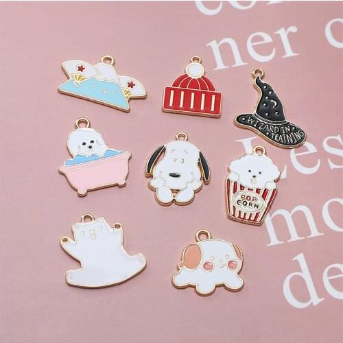 DIY Jewelry Findings 40pcs Gold Tone Plated Colorful Enamel Alloy Animal Magic Hat Charms Drip Oil Puppy Dog Necklace Pendants