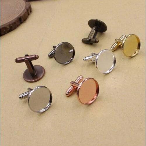 Fit 16mm Copper Bright Silver Gold Mixed Colors Plated Cufflink Base Cuff Link Settings Cabochon Cameo Base K05476