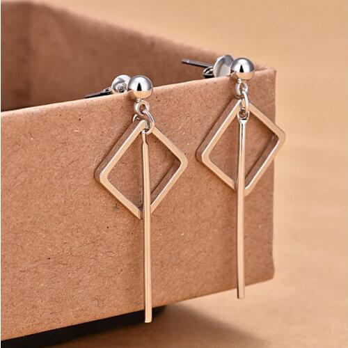 ANENJERY 925 Sterling Silver Simple Fashion Geometric Square Strip Tassel Earrings For Women pendientes S-E489