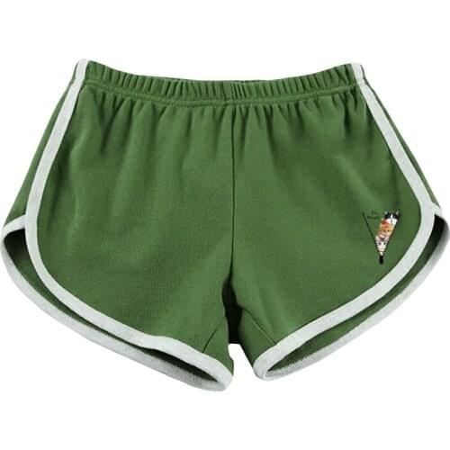 Women Short Zipper Cat Appliques Summer Casual Daily Cotton Loose Yoga Sports Pant