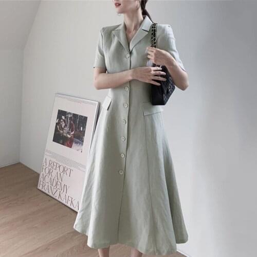Women Dress 2021 Summer Korean Fashion Temperament Light Ripe Wind Suit Collar Single-breasted Slim Waist Long Vestidos