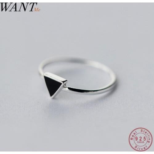 WANTME Real 100% 925 Sterling Silver Jewelry Creative Adjustable Geometric Triangle Black Rings for Women Daily Life Accessories