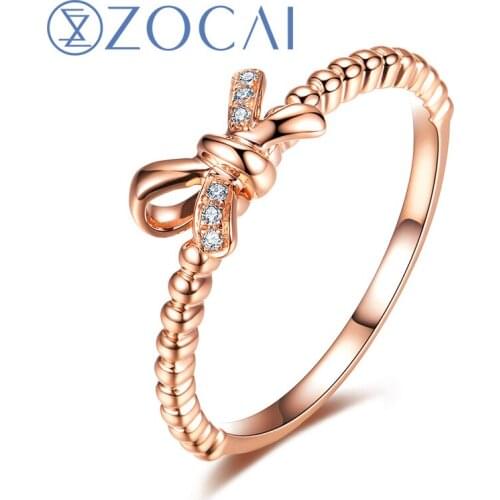 ZOCAI Brand Gift Ring Natural 0.02 CT Diamond Ring with Real 18K Rose Gold (Au750) W06268