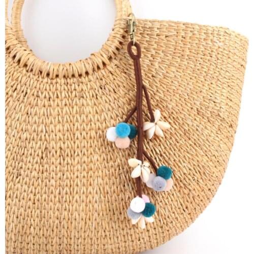1 Pc Boho Style Summer Beach Tree Shell Keychains With Colorful Pompom For Women Bag Hanging Wallet Pendant Jewelry E2365/E2710