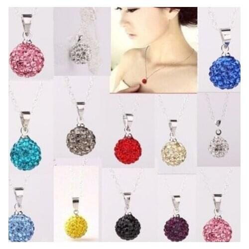 10mm 15pcs/lot mixed white micro pave disco ball bead silver plated cystal necklace 16 inch pendants Chains gift r8263
