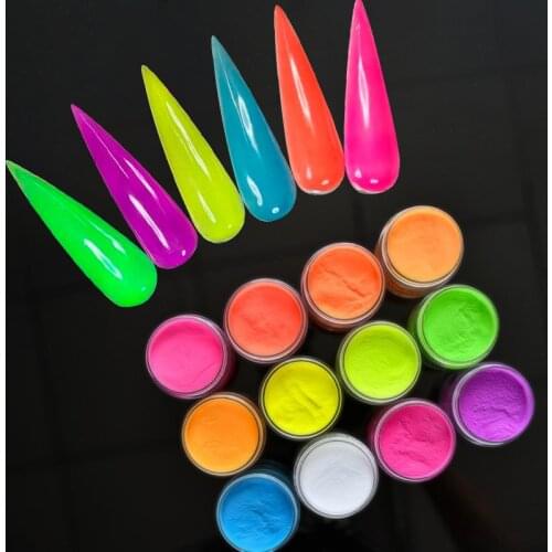 1OZ 2-In-1 Nail Acrylic/Dip Neon Powder Collection Dust Neon 12 Colors For Crystal Nails Design Manicuring Pigment Powders @J663