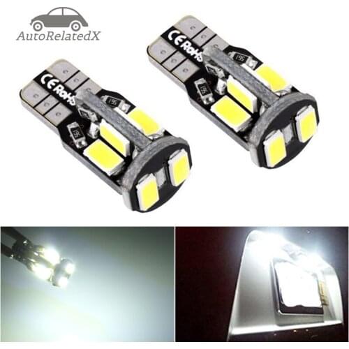 2x T10 W5W Car Canbus LED Bulb 10 5730 5630 SMD For Side Marker Wedge License Plate Reading Lamp White Warm Lights