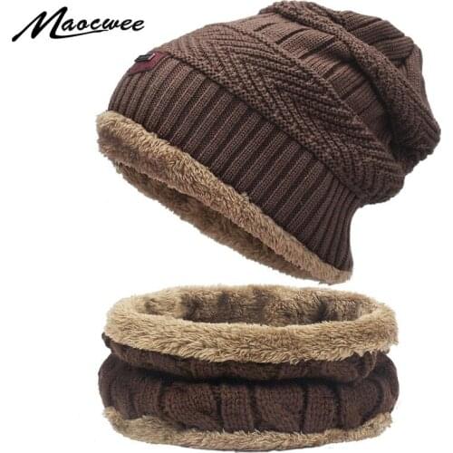 Unisex 2 Pieces Cashmere Thick Set Winter Hat And Scarf Set For Women Men Knitted Skullies Beanies Caps Female Casual Warm Hats