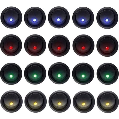 20PCS 12V Rocker Dot LED Light Round Toggle Switch Spst On-Off Control for Car,Truck, RV, Marine, Off Road Vehicles, ATV