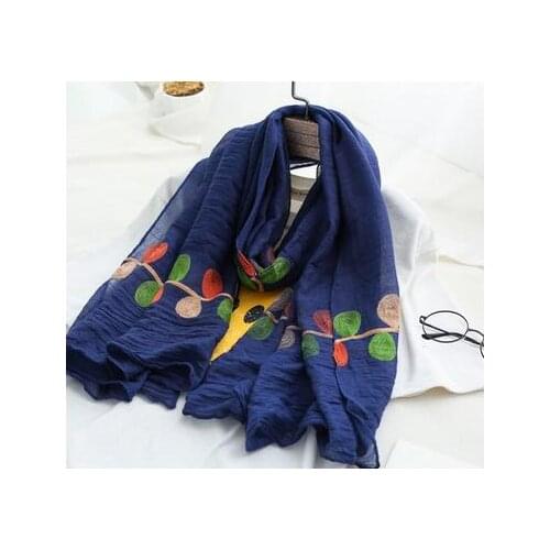 2017 Fashion Leaves Emboidery Cotton Scarf Shawls Women Leaf Long Wrap Scarves Head Scarf Hijab Muffler 12 Color Free Shipping