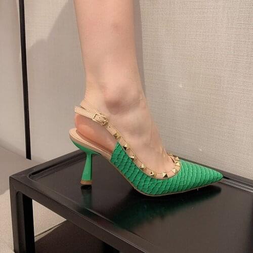 2021 Fashion Rivets Sandals Women Fetish Stripper Pointed Toe High Heels Pumps Sexy Luxury Mule Brand Studded Shoes Spring Mujer