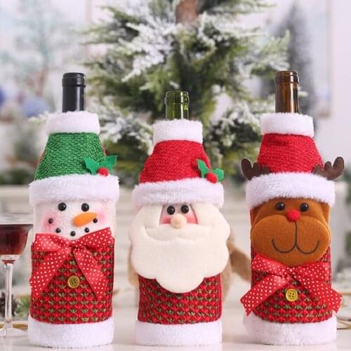 2pcs Christmas Decoration Santa Claus Wine Bottle Cover Snowman Gift Holder Xmas Navidad Decor New Year Dinner Party Table Decor