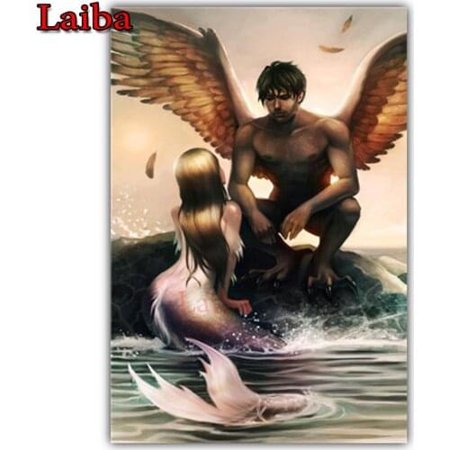 5D DIY Painting Diamond Mermaid Couple Cross Stitch Square Needle Diamond Embroidery eagle man Decoration Mosaic Wall Sticker