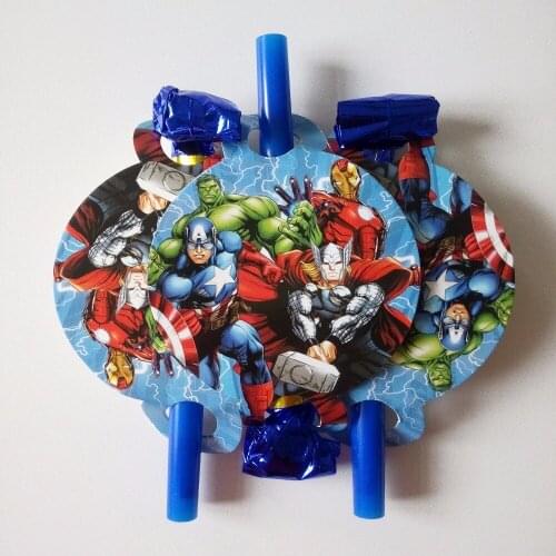 6pcs/lot The Avengers Noise Maker/Blowout Cartoon Birthday Decoration Theme Party Supplies Festival Favors Kids Girls Boys Blue