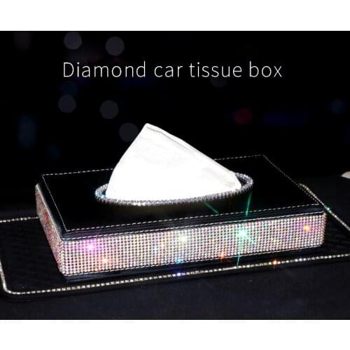 Car Tissue Bling Car Tissue Holder Crystal Shining Bling Napkin Holder PU Leather Backseat Tissue Case Holder