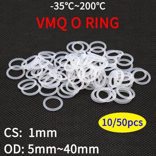 10/50pcs VMQ White Silicone O Ring Gasket CS 1mm OD 5 ~ 40mm Food Grade Waterproof Washer Rubber Insulate Round O Shape Seal
