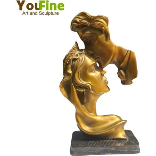 Modern Art Bronze Bust Sculpture Bronze Kiss Statue With Marble Base Nordic Abstract Bronze Crafts For Home Hotel Decoration