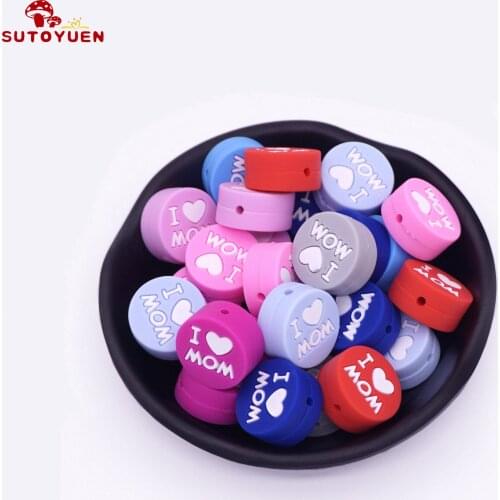 5pcs Silicone I Love Mom Silicone Teething Bead Baby Food Grade Silicone Chewable Beads DIY Necklace For Jewelry Making