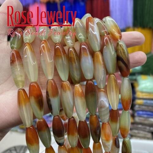 Natural Stone Beads Peacock Agates Bead Rice Shape Handmade Beads 10x30mm For Jewelry Making DIY Bracelet Accessories 15" Strand
