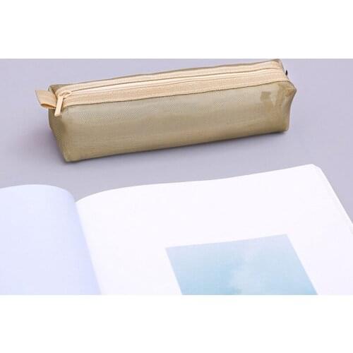 Pencil Case Transparent Mesh School Pencil Bag Capacity Nylon Pen Bag Case For Kid Gift Office Supplies 20*5*5cm 1pc Golden