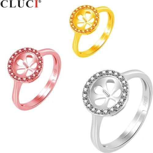CLUCI 925 Sterling Silver Ring Fine Wedding Brands Pearl Ring Mounting For Women Trendy Engagement Rings Jewelry SR2127SB