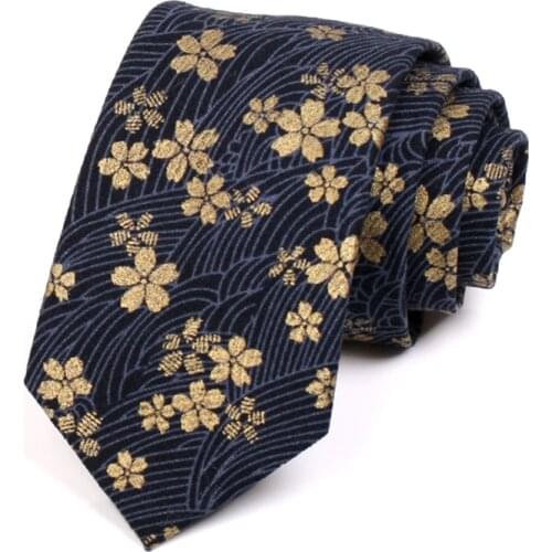Designer Brand 7CM Navy Blue High Quality Floral Jacquard Tie For Men Fashion Formal Business Suit Work Necktie Gift Box