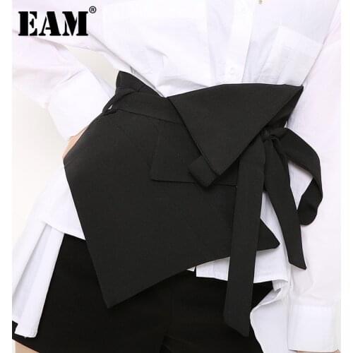 [EAM] Black Irregular Fold Bandage Long Wide Belt Personality Women New Fashion Tide All-match Spring Autumn 2021 1A77801