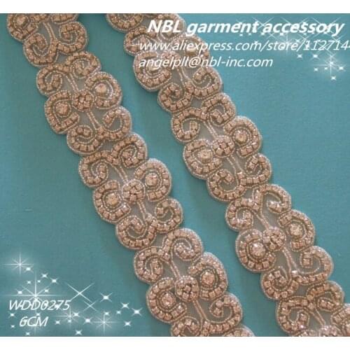 Crystal bridal rhinestone beaded applique trim for wedding dress sash DIY iron on WDD0275