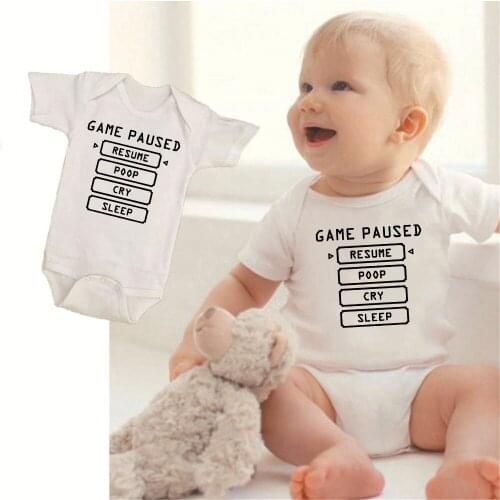 Game Paused Summer Fashion Infant BabyRomper Clothing Newborn Funny Boys Girls Jumpsuit Toddler Cute Playsuit Outfits
