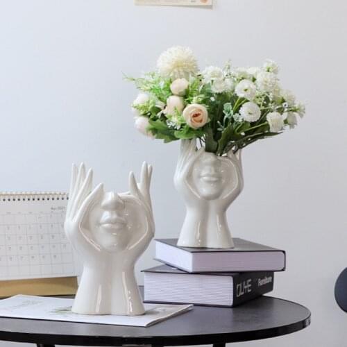 Ceramic Human Face Flower Vase Art Creatrive David Sculpture Human Head Abstract Plant Flower Pot Home Decor Arrangement