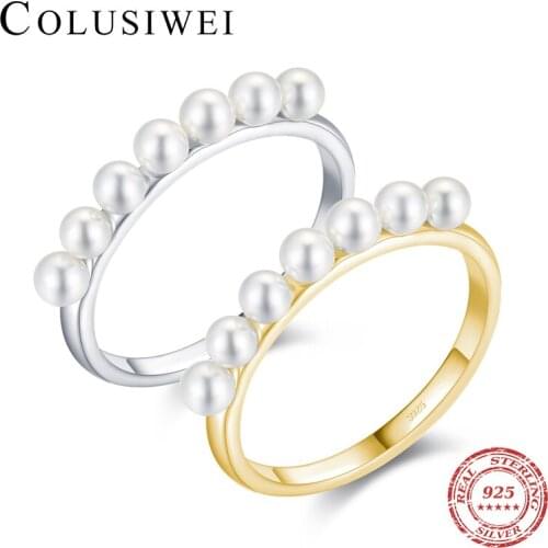 Colusiwei Shell Pearl Ring Gift for Girl 100% 925 Sterling Silver Lovely Finger Ring Exquisite Statement Fashion Jewelry