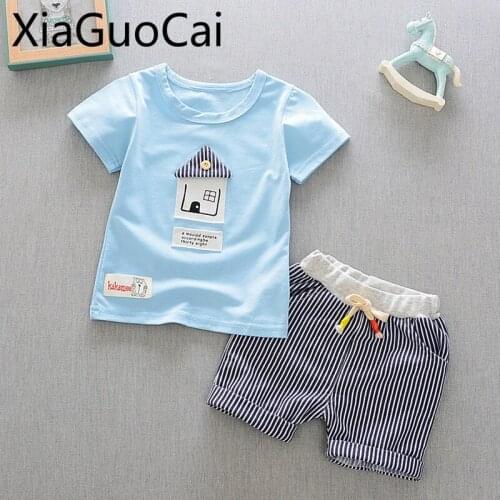 Kids Clothes Sets Trend House Strip Childrens Sets Summer Short Sleeve Childrens Suits Sweet New Toddler Boys Clothing Set